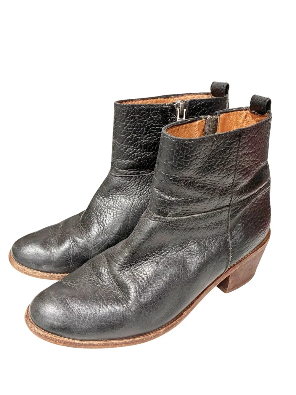 Madewell The Perrie Leather Ankle Boot Pebbled Black Side Zipper Size 7.5